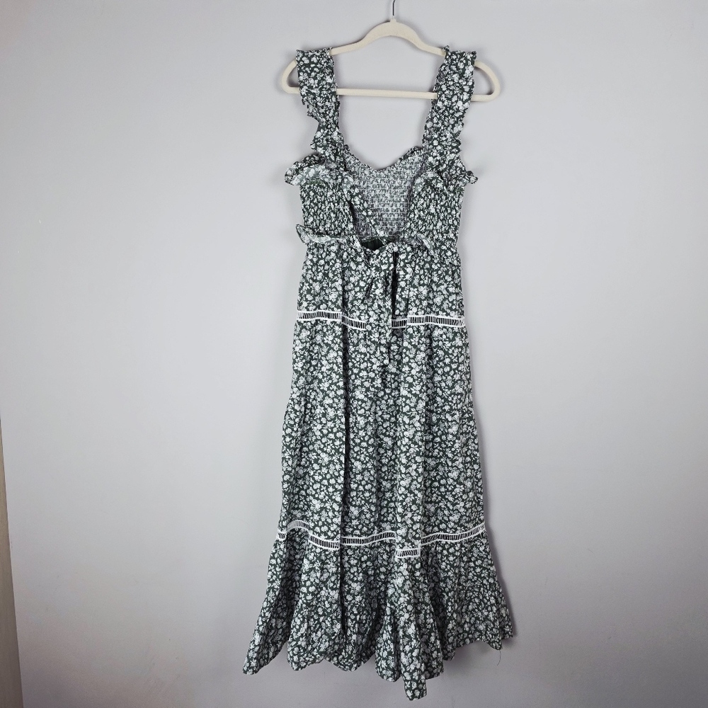 AUREUM Green Floral Smocked Midi Dress Size Large - Picture 6 of 14